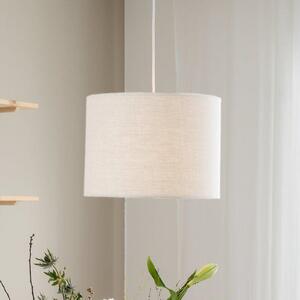 PR Home lampă suspendată Sara, alb deschis, Ø 35 cm, material textil din in, reglabil, Alb, Camera de zi / sufragerie, Țesătură / Textil