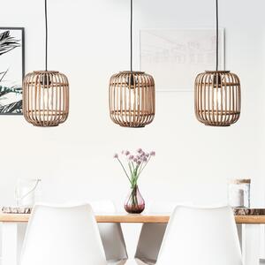 Brilliant Lampă suspendată Woodrow, lungime 105 cm, lemn deschis, 3 lumini, bambus, reglabil, Lemn, Camera de zi / sufragerie, Bamboo, Casă de țară / Rustic