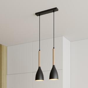Luminex Lampă suspendată Muza, 2 becuri, negru/lemn deschis, reglabil, Negru, Camera de zi / sufragerie, Metal, Modern