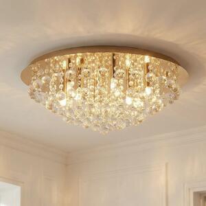 Lindby Plafonieră Gillion, 8 becuri, aur, cristal, Ø 55cm, reglabil, Auriu / Alamă, Camera de zi / sufragerie, Cristal, Modern