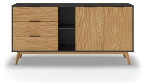 Comodă negru/natural joasă din lemn de pin 165x80 cm Lavis – Marckeric