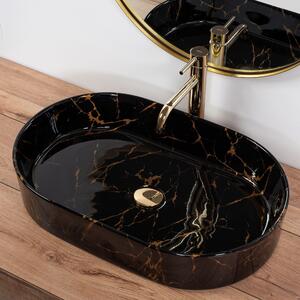 Lavoar ceramic pentru blat Rea Nadia Black Marble Shiny