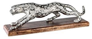 Figurina panther, aluminiu lemn, argintiu maro, 13x51x17 cm