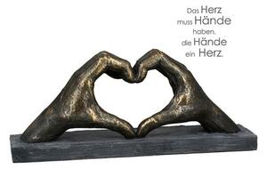 Figurina heart of hands, rasina, bronz gri, 10x36x15 cm