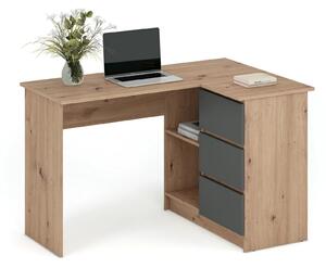 Birou BEGA, stejar artisan/gri grafit, PAL laminat, 124x85x76 cm