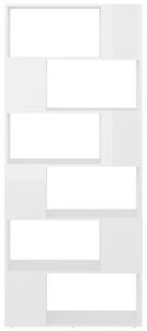 Bibliotecă/Separator cameră, alb extralucios, 80x24x186 cm, PAL