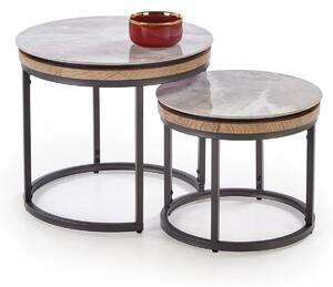 Set 2 masute cafea ITAKA, gri cu efect de marmura/gri grafit