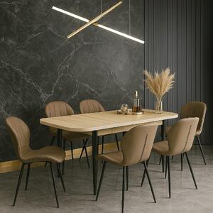 Set masă extensibilă Viena Stejar cu 6 Scaune Piele Topaz Capucino