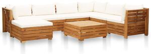 Set mobilier grădină cu perne, 8 piese, alb crem, lemn acacia