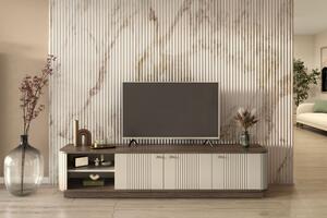 Comodă TV pe soclu Vesper 3D 187 cm - cașmir / nuc / mânere aurii