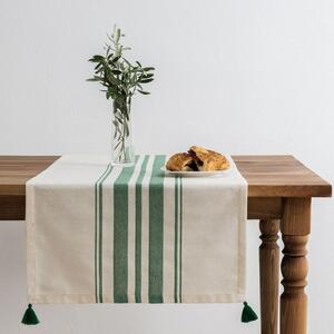 Napron masa 50x150cm cu dungi si ciucuri, Tereza Verde