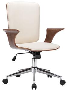 Scaun de birou rotativ, crem, piele ecologică și lemn curbat