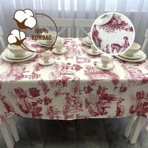 Fata de masa teflonata din bumbac, 120x160cm, peisaj vintage bordo