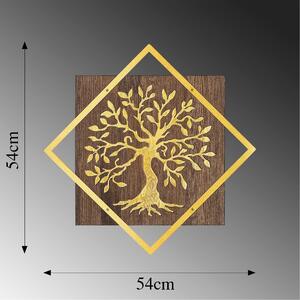 Accesoriu decorativ de perete Tree v2, nuc/auriu, 50% lemn/50% metal