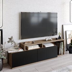 Comoda TV Nexera, negru/nuc, PAL melaminat, 150x35x43 cm