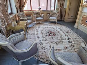 Covor Clasic Sufragerie, Model 535 106, Covor Living Dormitor, Crem Bej Oval, 80 x 150, Crem