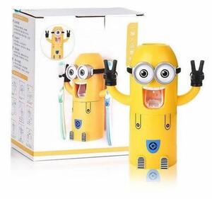 Dozator pasta de dinti cu suport pentru 2 periute, model Minions