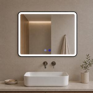 Oglindă de baie cu iluminare LED și funcție anti-aburire – ramă neagră, 60x80 cm
