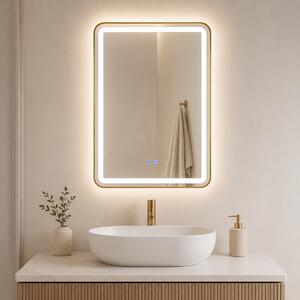 Oglindă de baie Bianca cu iluminare LED și funcție anti-aburire – ramă aurie, 60x80 cm