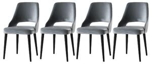 Set 4 scaune ACELYA, gri/negru, stofa catifelata/lemn, 50x50x90 cm