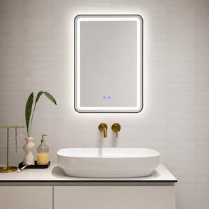 Oglindă de baie Bianca cu iluminare LED și funcție anti-aburire – ramă argintie, 60x80 cm