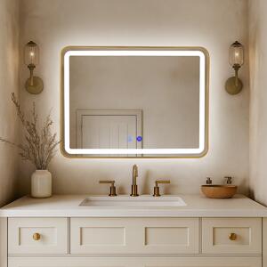Oglindă de baie cu iluminare LED și funcție anti-ceață - Ramă aurie 80x60 cm