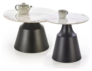 Set 2 masute cafea MAGNETA, alb cu efect de marmura/negru, piatra sint