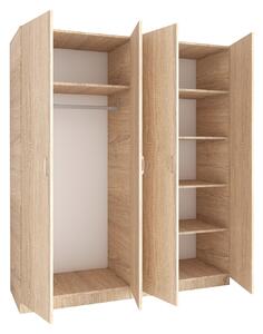 Dulap cu 4 usi cu bara haine si rafturi, H200 X L160 X A50cm, PAL 18mm, Culoare Sonoma
