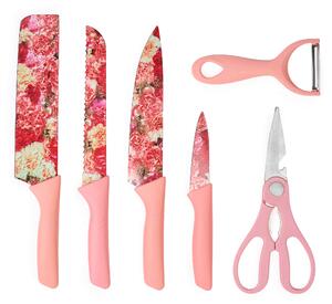 Set cutite onuvio, 6 piese - cuțit de chef, cuțit de pâine, satăr, ustensilă pentru decojit, foarfecă alimentară, cutit pentru fructe și legume, aliaj 3cr13 anticoroziv, colorate și cu strat