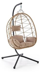 Balansoar gradina SNAKE, stejar/negru, ratan/otel, 90x100x191 cm