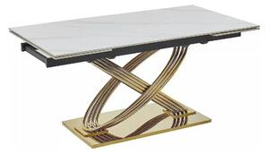 Masa extensibila HERMES II, alb cu efect de marmura/auriu, ceramica/me