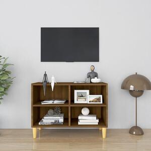 Comodă TV, picioare lemn masiv, stejar maro, 69,5x30x50 cm