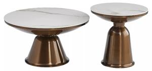 Set 2 masute cafea VERA, alb cu efect de marmura/cupru, ceramica/metal