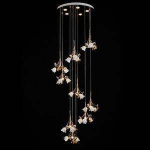 Lustra Rosalia cu Flori Ceramice, 10 Brate, Finisaj Gold - Bussy Lighting 7221-10+5P