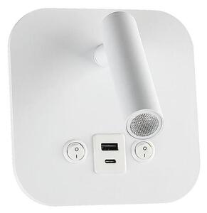 Aplică LED de perete cu port USB, 8W, 230V, 3000K, alb