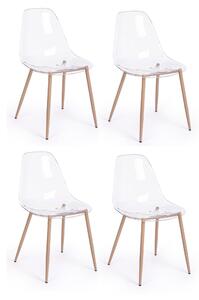 Set 4 scaune din plastic cu picioare metalice Mandy Transparent / Natural, l53xA46xH82 cm
