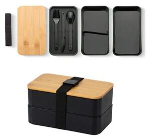 Cutie de pranz DUO LUNCH cu tacamuri, negru/bambus