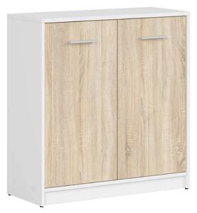 Comoda NEPO PLUS, alb/stejar sonoma, PAL laminat, cu 2 usi, 80x34x84 c