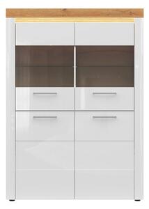 Vitrina HORTON, alb lucios, PAL laminat/sticla, 119x42x166 cm