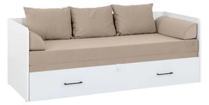 Pat TETRIX 80/160x200, alb/bej, PAL/stofa, cu saltea extensibila si sp