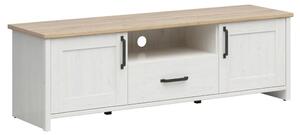 Comoda TV LOKSA, alb/stejar, PAL laminat, 160x44x51 cm