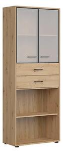 Vitrina SPACE OFFICE, stejar artisan/negru fumuriu, PAL laminat/sticla