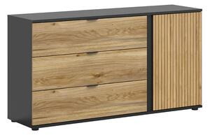 Comoda LUEN, stejar/negru, PAL laminat, 144x40x77 cm