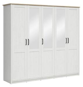 Dressing LOKSA, pin alb/stejar grandson, PAL laminat, cu 5 usi, 241x58