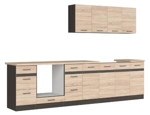 Set bucatarie JUNONA LINE, stejar sonoma/wenge, PAL, 300 cm, cu blat s
