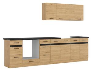 Set bucatarie JUNONA LINE, stejar, PAL, 300 cm, cu blat negru