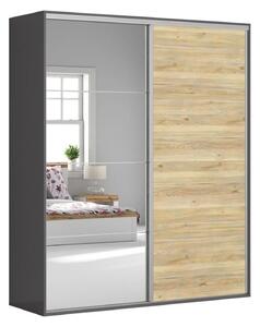 Dressing FLEX, gri grafit/stejar, PAL, cu 2 usi, 200x66x240 cm