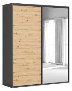 Dressing FLEX, gri grafit/stejar artisan, PAL, cu 2 usi, 200x66x240 cm