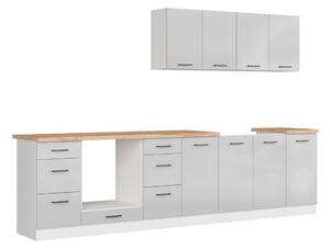 Set bucatarie JUNONA LINE, gri deschis/alb, PAL, 300 cm, cu blat steja