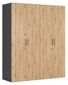 Dressing FLEX, gri grafit/stejar artisan, PAL, cu 4 usi, 200x66x240 cm